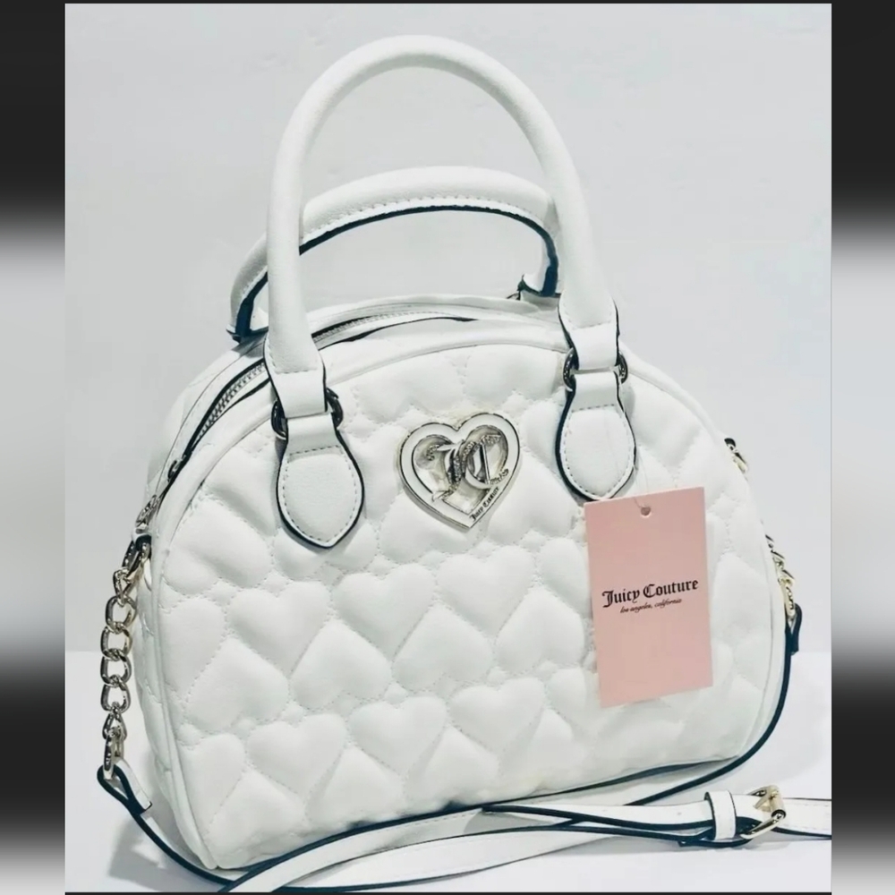 114. 👜 Juicy Couture Quilted Hearts Dome Satchel – White | NWT